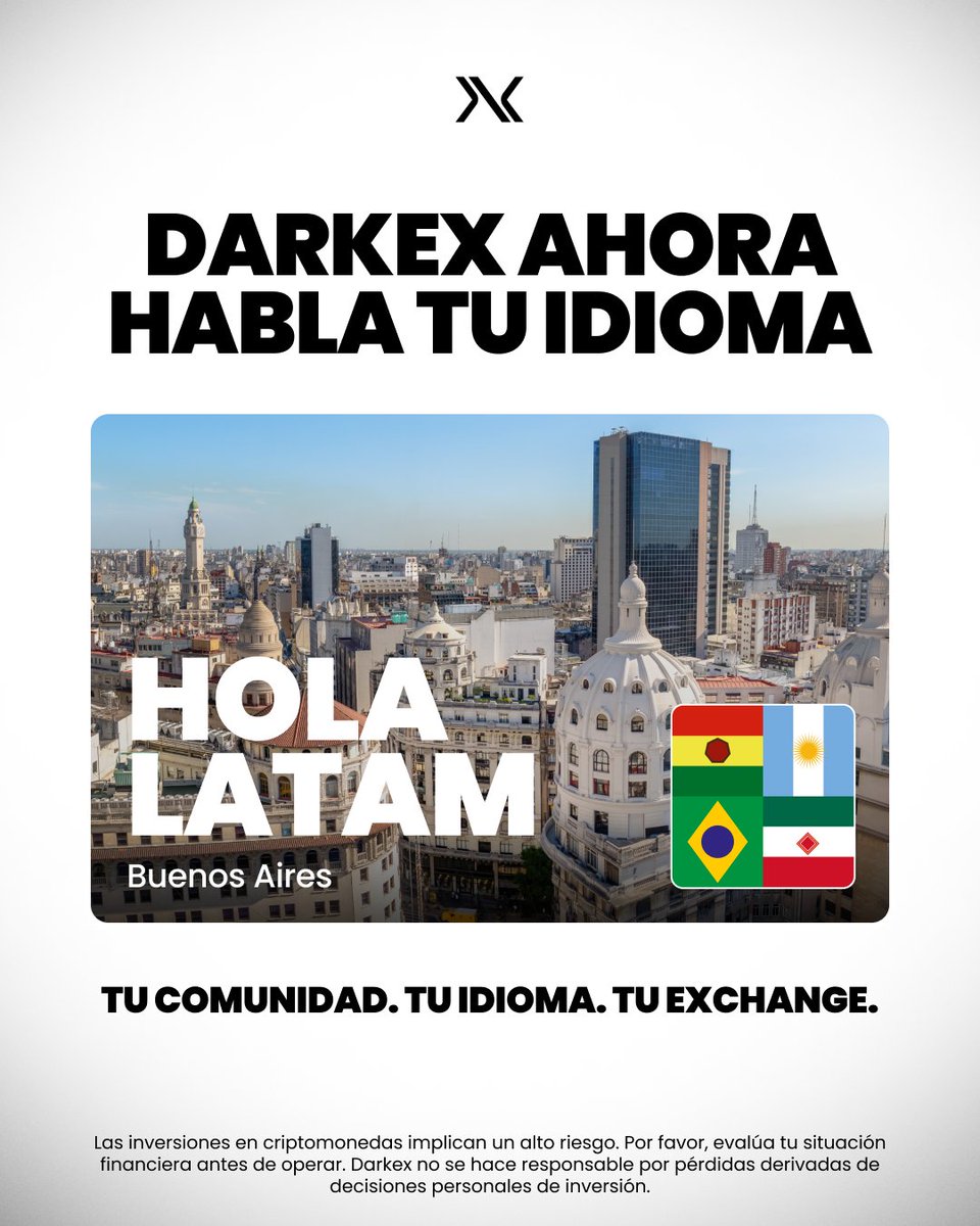 🌎 Darkex ahora habla tu idioma.

 Desde Buenos Aires para toda LATAM — ya estamos en casa.

📢 Promos, noticias y todo lo que te importa, ahora en español.

 Tu comunidad. Tu idioma. Tu exchange.

#DarkexLATAM #CryptoLATAM #HolaDarkex