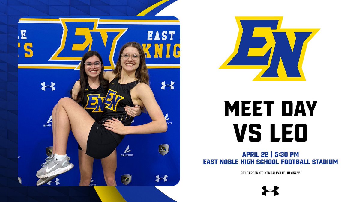 It’s Meet Day! The Lady Knights will host the Leo Lions in an NE8 matchup this evening at East Noble High School! One of the last home activities before the turf and track are replaced! Field events and 4x8 start at 5:30. Go Knights!