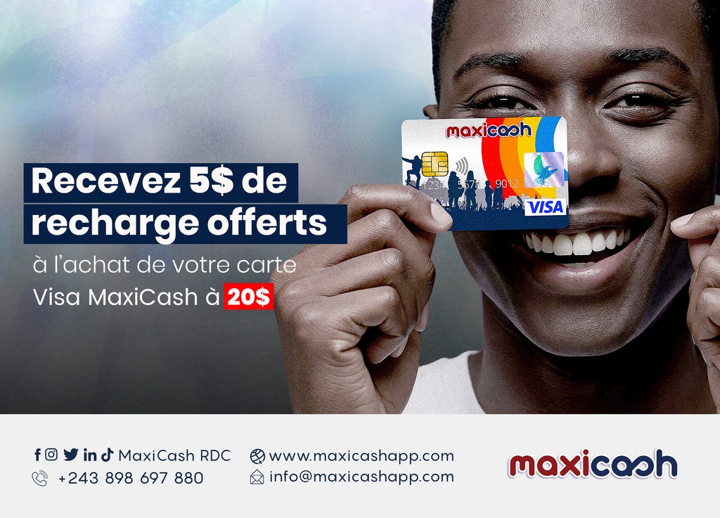 Achète ta carte Visa MaxiCash à 20$ et reçois 5$ de bonus offerts automatiquement 💳💰
✅ Idéale pour tes paiements et achats en ligne, payement abonnements &amp; retraits en toute sécurité.
Offre limité.

Infos : +243 898 697 880

#MaxiCash #VisaMaxiCash #Cashback #Promo #CarteVisa