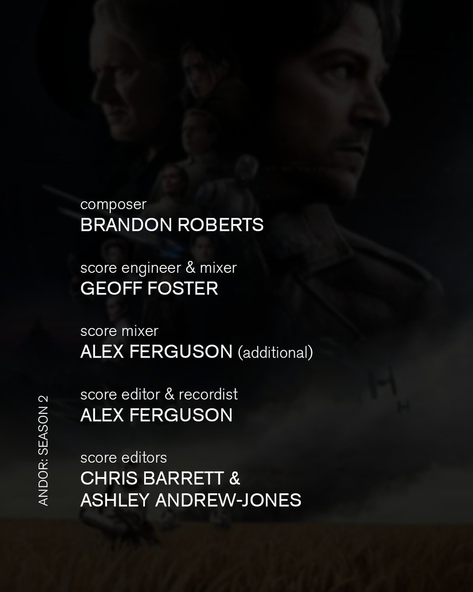 AIR (@airstudios) on Twitter photo Join the Alliance. The horizon of war draws near in Season 2 of âAndor' as Cassian, played by Diego Luna, becomes a key player. â¨
<a href="/GeoffFoster/">Geoff Foster</a> recorded and mixed Brandon Robertsâ score, with additional mixing by Alex Ferguson.
Streaming on Disney+.
#AIRstudios #AIRmanagement Join the Alliance. The horizon of war draws near in Season 2 of âAndor' as Cassian, played by Diego Luna, becomes a key player. â¨
<a href="/GeoffFoster/">Geoff Foster</a> recorded and mixed Brandon Robertsâ score, with additional mixing by Alex Ferguson.
Streaming on Disney+.
#AIRstudios #AIRmanagement
