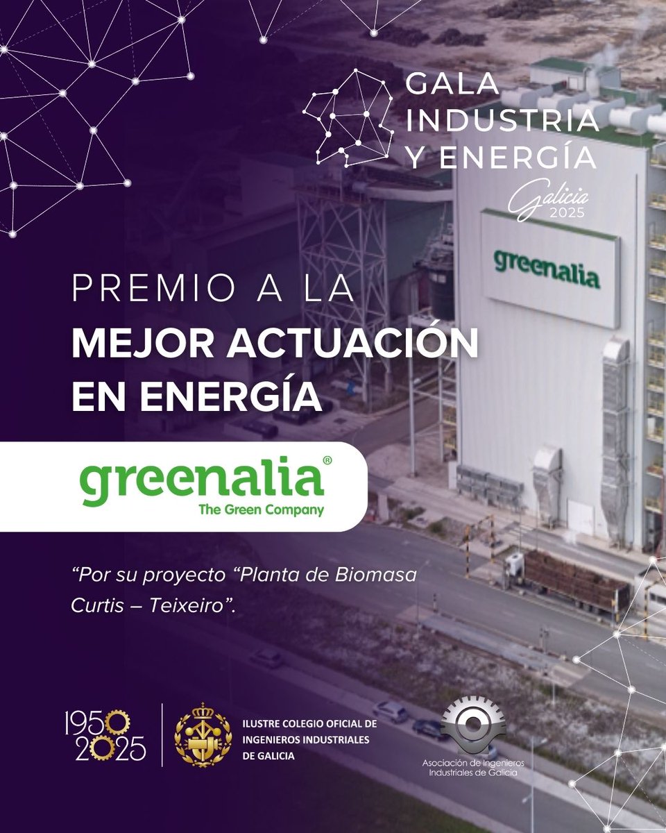 icoiig's tweet photo. 🔥🌱 ¡Energía verde que cuida nuestros montes!

El Premio a la Mejor Actuación en Energía de los Premios de Industria y Energía de Galicia 2025 es para...

🏆 @Greenalia_es y su proyecto: Planta de Biomasa Curtis – Teixeiro

👏 ¡Enhorabuena, GREENALIA!
#ingenierosindustriales https://t.co/2JEQkKSVbH
