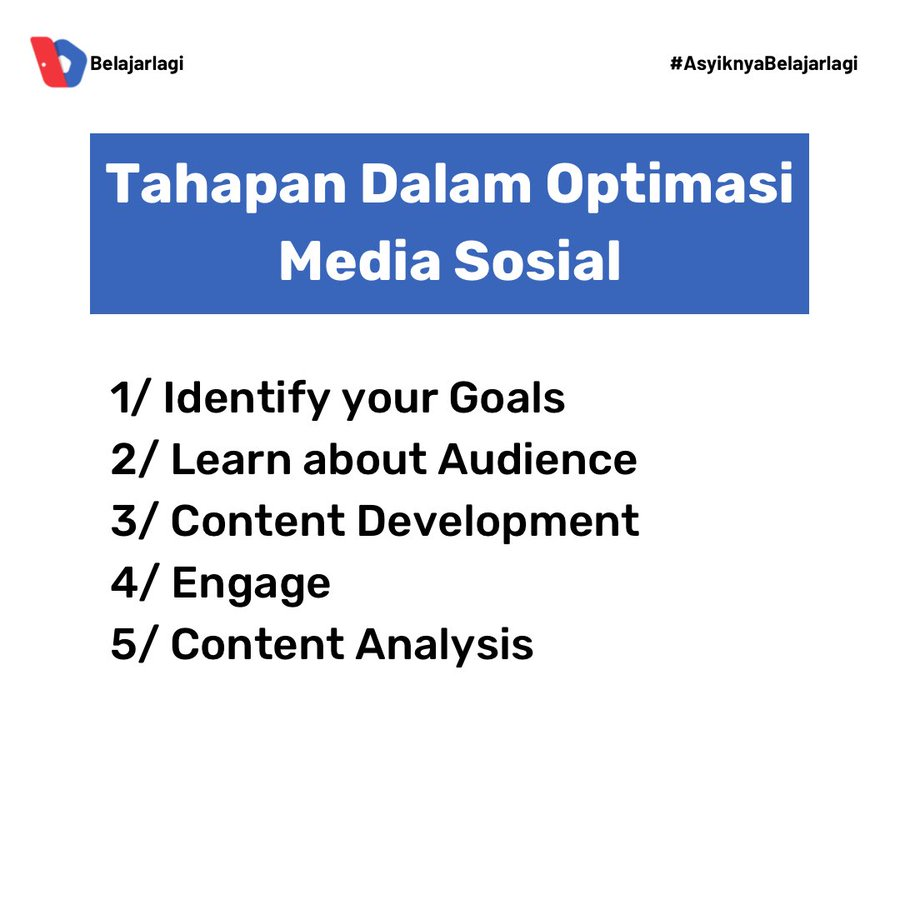 belajarlagiHQ's tweet photo. Optimasi media sosial itu gampang, kalau kamu tau cara &amp; strategi yg tepat.

Nih Minjar kasih tahapan simple dalam optimasi media sosial yg udah Minjar jalanin di berbagai platform dan works👇 https://t.co/PML2Qhg2Tv