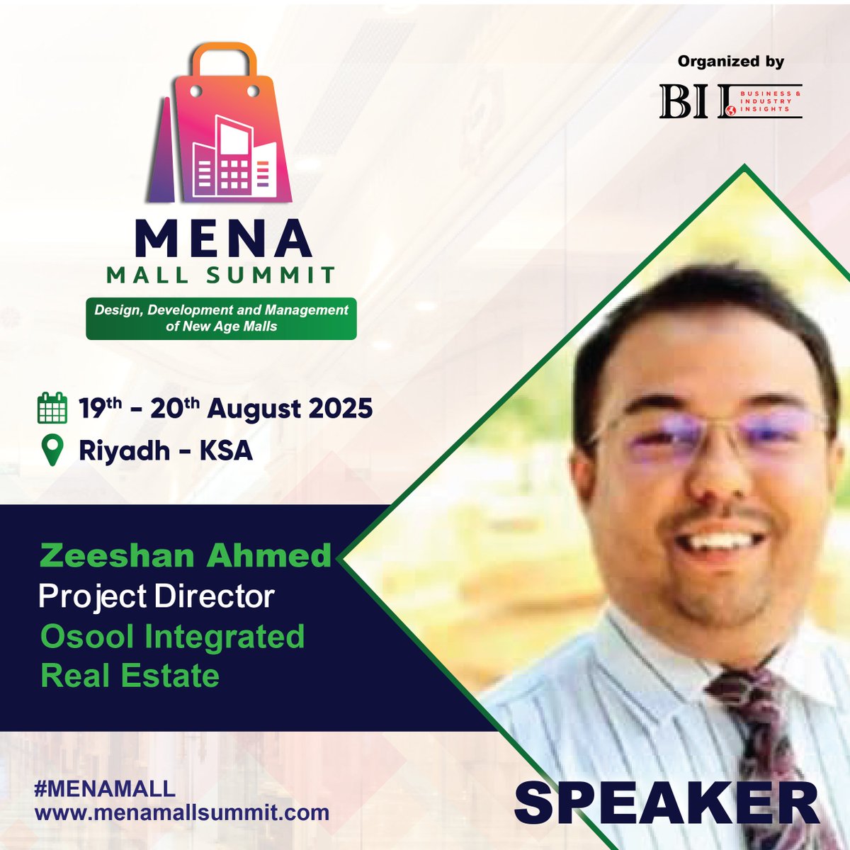 Zeeshan Ahmed of Osool Integrated Real Estate will be joining the exclusive panel titled “BUILDING A MALL” at the MENA Mall Summit, core discussion points of Design, Architecture &amp; Tech Interface aspect of Mall development.
 
Secure seat: menamallsummit.com/register.

#menamall