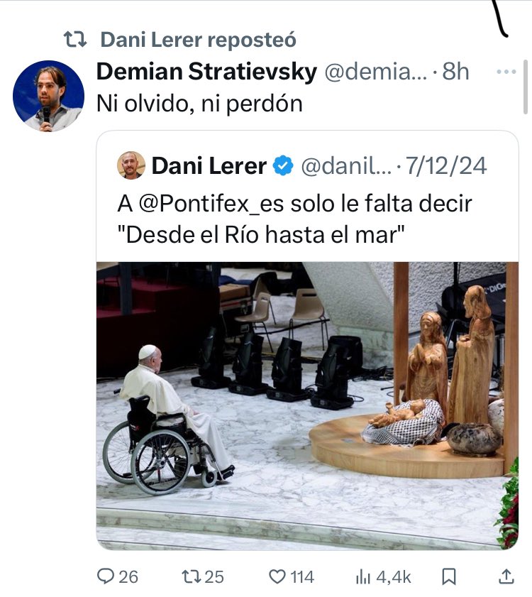 Se me ocurre que si sos el presidente de la Organización Sionista Argentina y querés combatir el antisemitismo pero  pones un mensaje que habla de “Ni olvido ni perdón” cuando muere un papá argentino que siempre habló de concordia con el pueblo judío, vas a lograr lo contrario