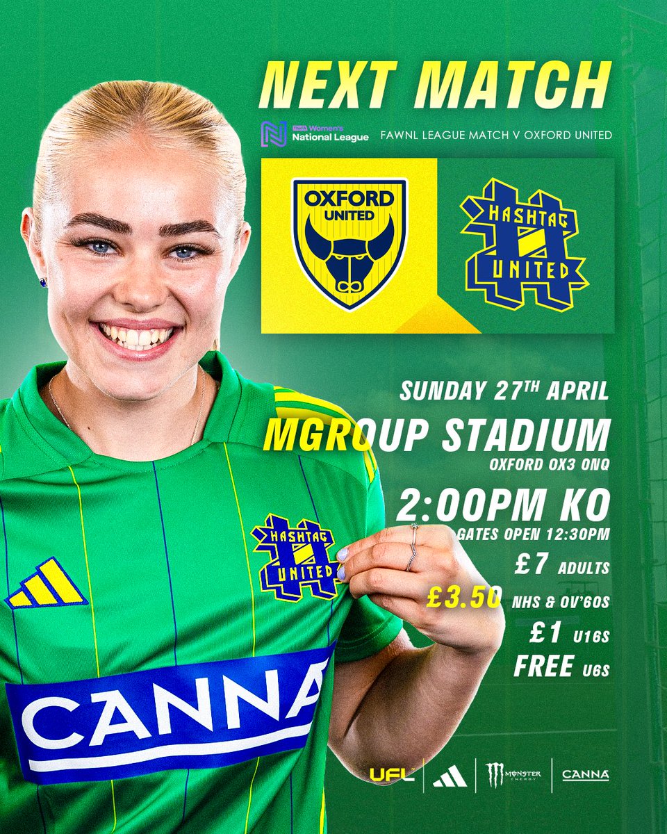 Hashtag United FC Women (@hashtagutdwomen) on Twitter photo 🅻🅰🆂🆃 🅼🅰🆃🅲🅷
With 🥈 place wrapped up we head to <a href="/OfficialOUWFC/">Oxford United Women FC</a> for the final game of the 24/25 season, & the ending of an era at the club #️⃣
🗓️ Sunday 27th April
⏰ 2PM
🏟️ MGroup Stadium
📍 Oxford, OX3 0NQ
💷 eticketing.co.uk/oxfordunited/E…
#UPTHETAGS 🅻🅰🆂🆃 🅼🅰🆃🅲🅷
With 🥈 place wrapped up we head to <a href="/OfficialOUWFC/">Oxford United Women FC</a> for the final game of the 24/25 season, & the ending of an era at the club #️⃣
🗓️ Sunday 27th April
⏰ 2PM
🏟️ MGroup Stadium
📍 Oxford, OX3 0NQ
💷 eticketing.co.uk/oxfordunited/E…
#UPTHETAGS