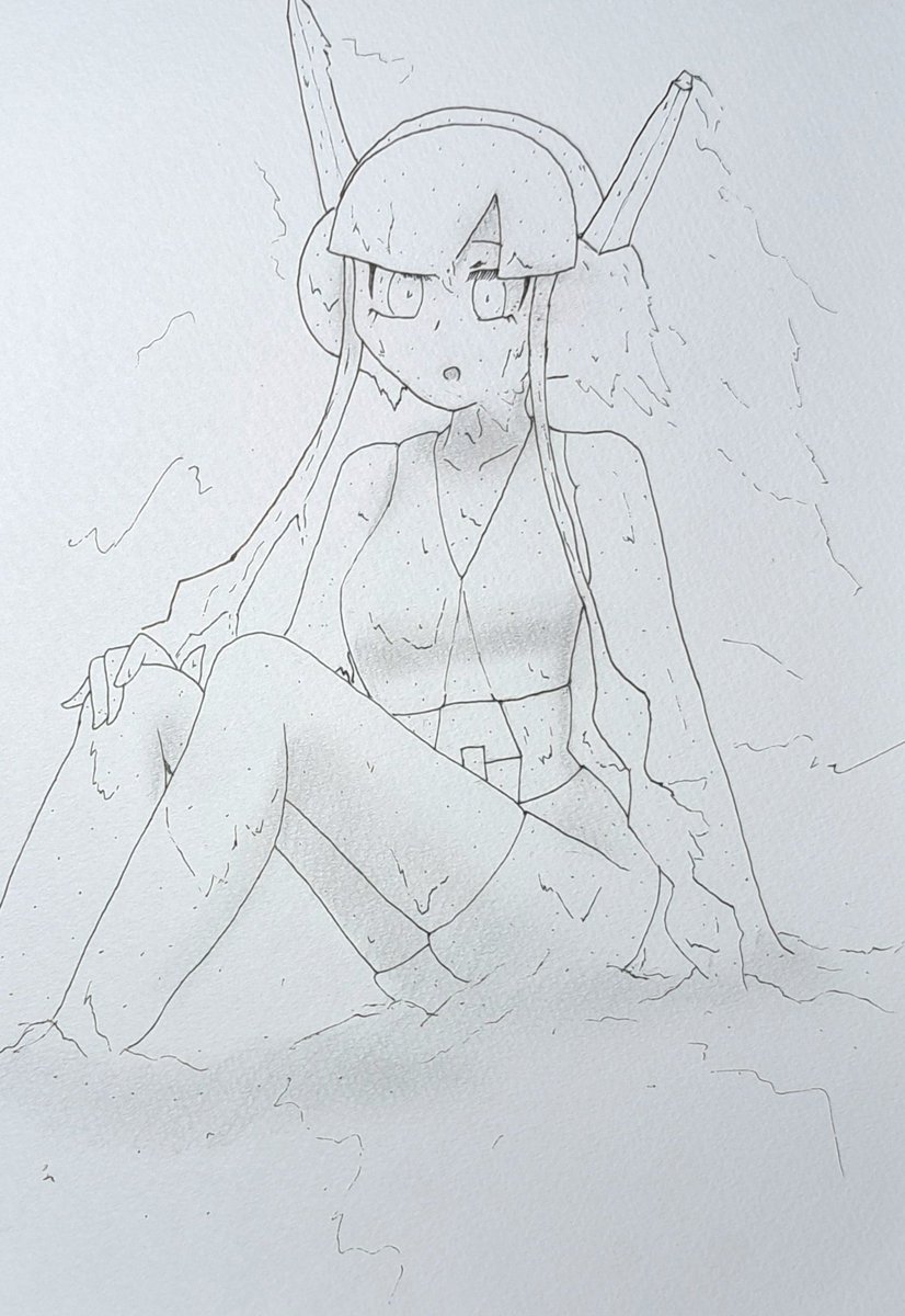 #一日一固
"じめん"は"でんき"にこうかばつぐん！
pkmNからkmtレさんを砂像化！⚡
私は黒髪の方が好きです🎧

底面部の砂山や崩れ始める様子など
石に見えないように描写する工夫って
難しいですね💦
でも、結構刺さる画になった
気がしてます👀