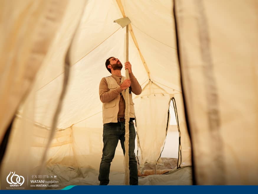 WATANFoundation's tweet photo. Protecting Our Communities 💙

As camp fires increase, WATAN, with @Refugees , @gouvernementFR  &amp; @GermanyUN , provides tents &amp; essentials to affected families — ensuring safety &amp; dignity. 

#Syria #HumanitarianAid https://t.co/l4XMcuIX3C