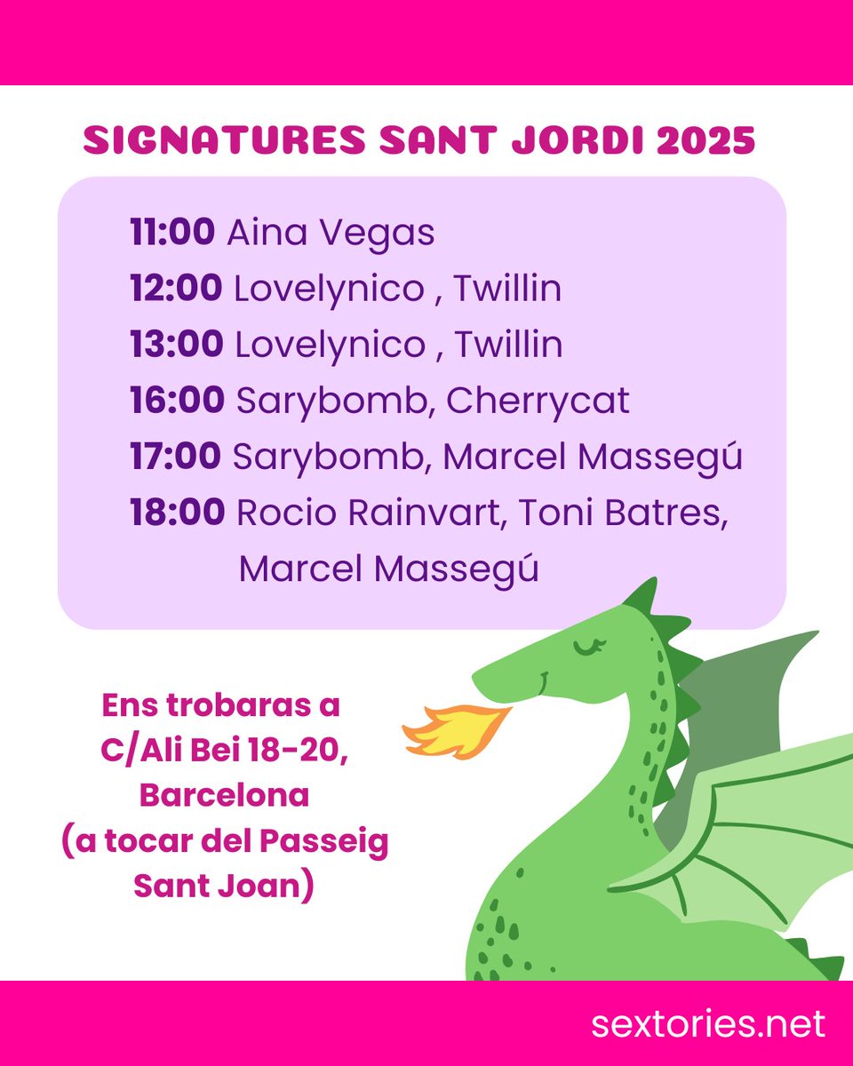 No oblidis aconseguir les signatures dels nostres autors! Ens trobaràs al C/Ali Bei 18-20, Barcelona (a tocar del Passeig Sant Joan)