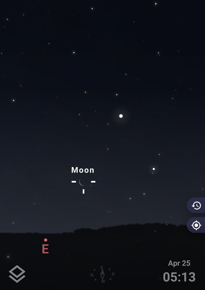 I get irritated when astronomical events are sensationalized with fake photos. THIS is the "smiley face" that will be in the sky on the 25th, created by the moon, Venus, &amp; Saturn. Still cute, but it's not like the in the images being shared widely.
(Screenshot from Stellarium)