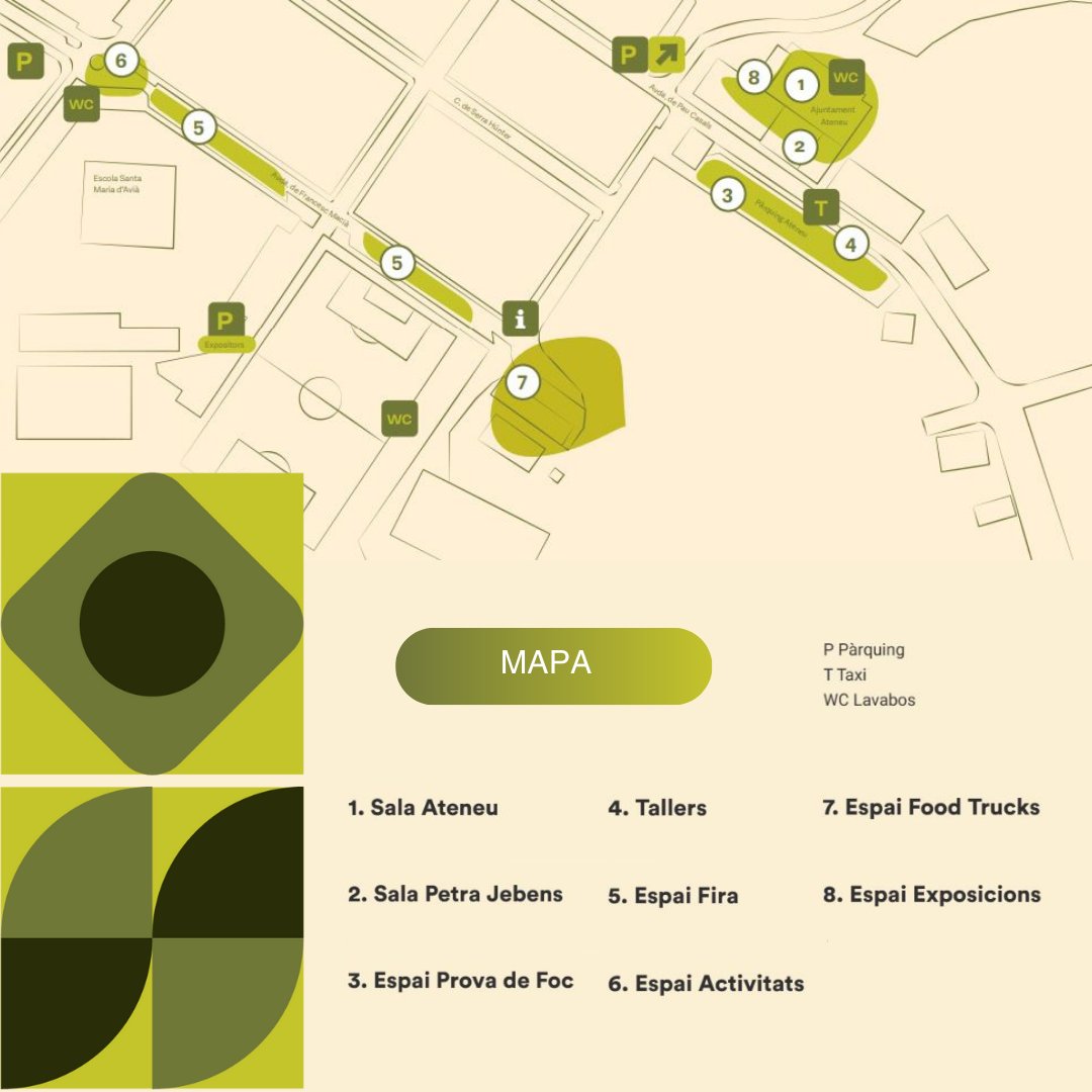 ▶️ MAPA FIRHÀBITAT 2025 ◀️

Guarda bé la imatge i recorre la fira amb coneixement. 

1⃣ Sala Ateneu
2⃣ Sala Petra Jebens
3⃣ Espai Prova de Foc
4⃣ Tallers
5⃣ Espai Fira
6⃣ Espai Activitats
7⃣ Espai Food Trucks
8⃣ Espai Exposicions

Tota la info a ➡️ firhabitat.com