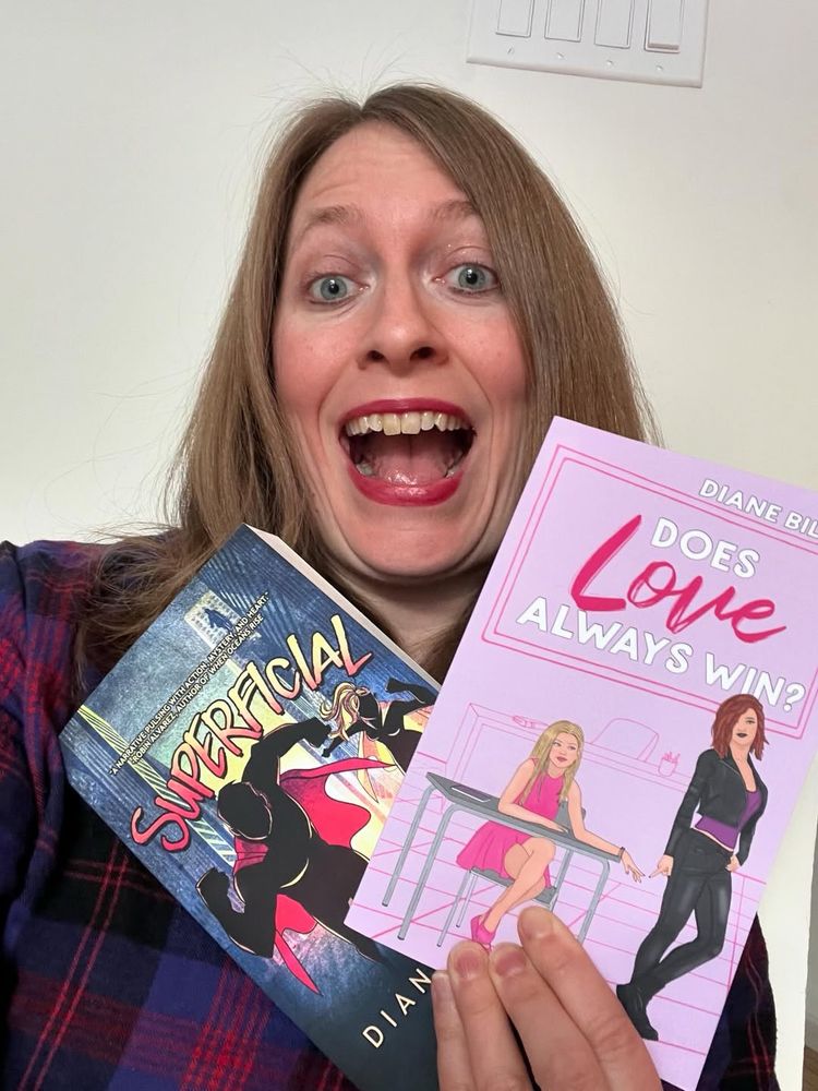 dianebillas's tweet image. I’m Diane, a pan/demi author. I have two books out: a YA sapphic romance called DOES LOVE ALWAYS WIN? and a queer YA superhero novel called SUPERFICIAL. I'm currently querying a sapphic murder mystery; think queer Scooby Doo. I write the books I wished I could have read in HS.🏳️🌈