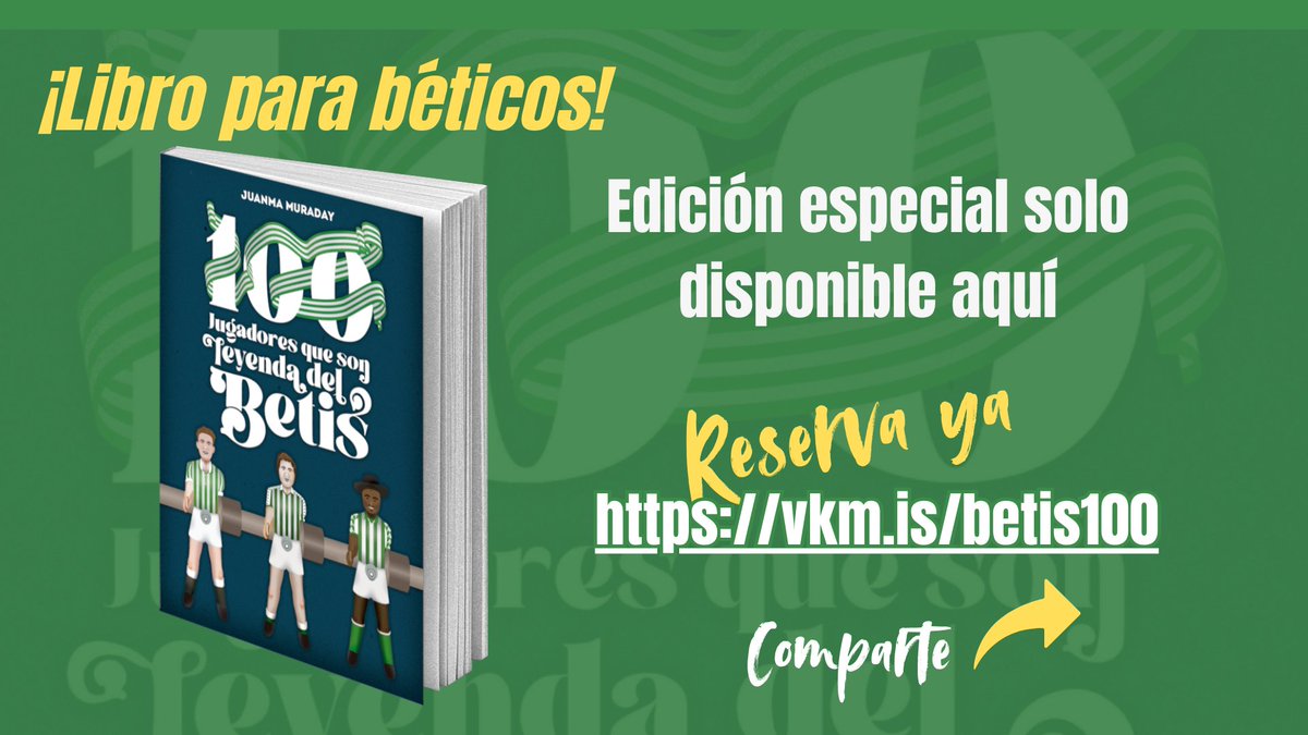 Entra en la campaña de #verkami, reserva tu ejemplar y haz que el proyecto sea una realidad! 
vkm.is/betis100

#100delbetis
#librobetis
#librodelbetis
#realbetis
#betis
#betisale
#mushobetis