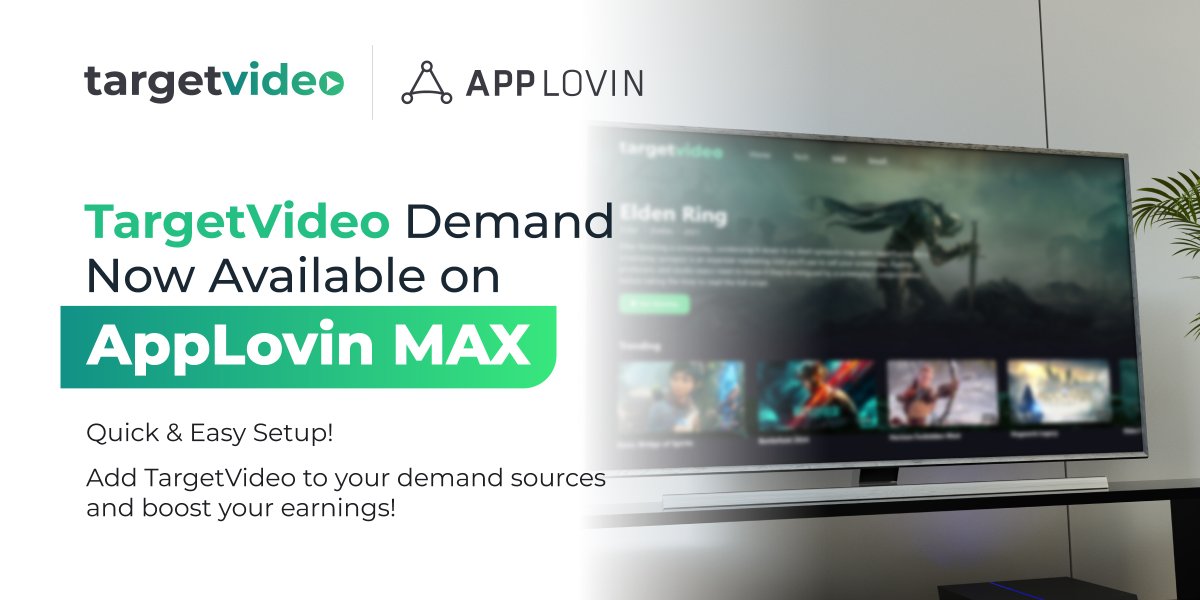 TargetVideo Demand is live on AppLovin’s MAX — bringing premium video ads (yes, rewarded too!) into your monetization stack. 🆙

Add us as your demand source, boost fill rates, and deliver video ads that enhance, not interrupt, your users!

Setup guide 👉 eu1.hubs.ly/H0jt8b-0