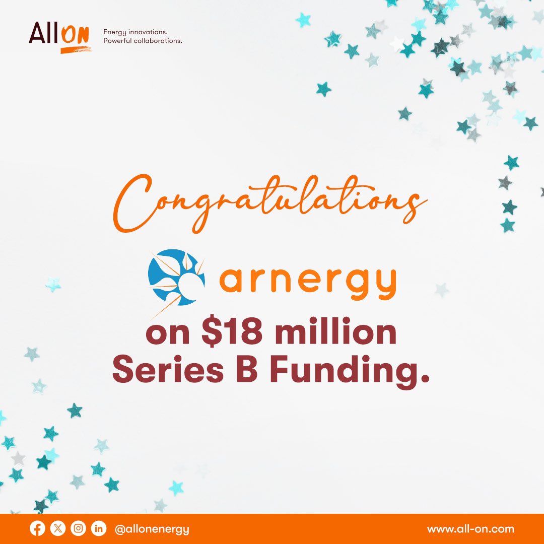 AllOnEnergy's tweet photo. Congratulations @arnergy
Read #PressRelease - https://t.co/klaVHeDodq
The Series B funding follows a $3 million bridge funding from @AllOnEnergy in 2024, which was instrumental in making this series happen.
#AllOn #ImpactInvesting #EnergyInnovations #PowerfulCollaborations https://t.co/gNWVB57cDP