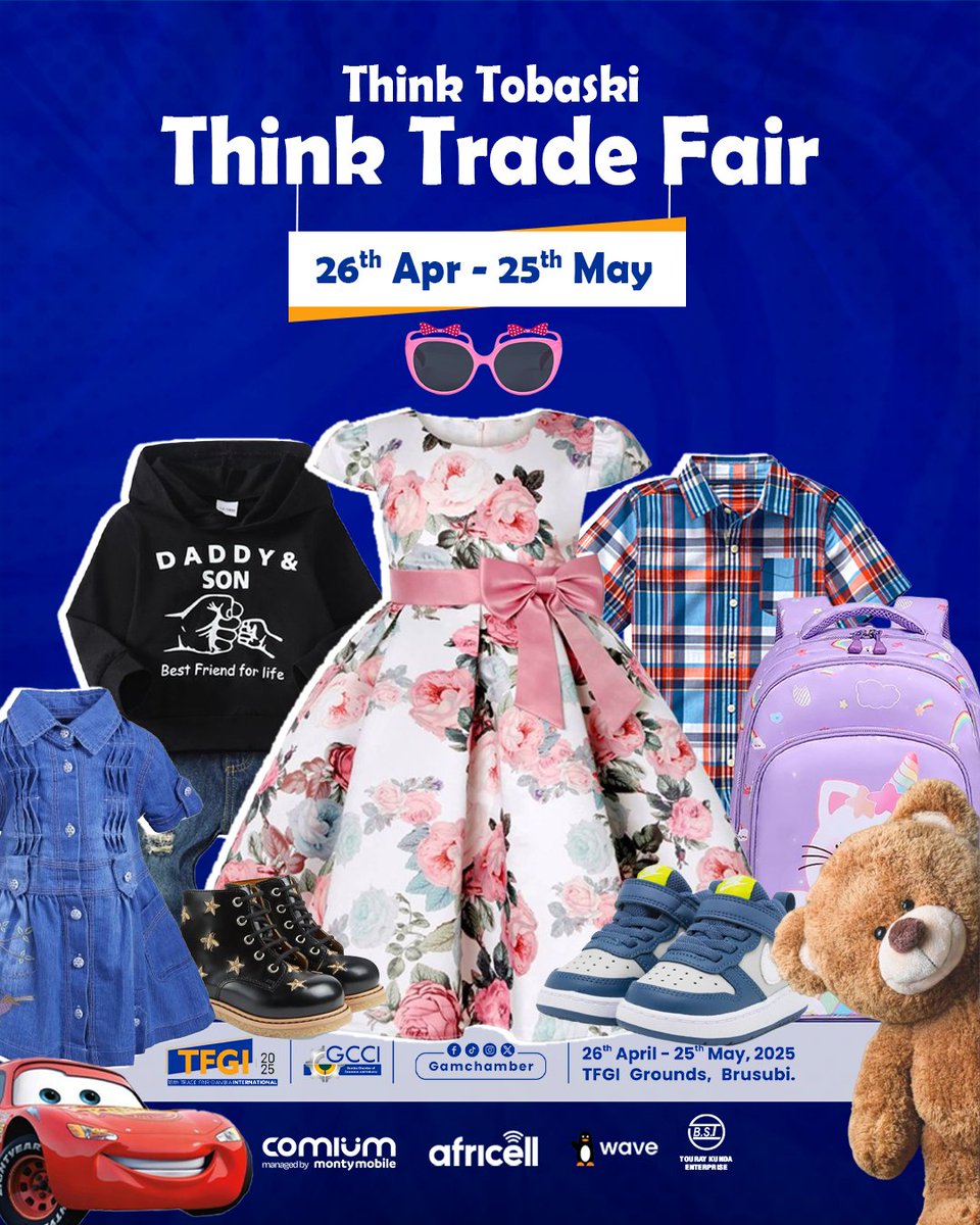 Get all your kids' clothing and accessories for the #Tobaski all in one place🤩.
YES, that's right! 
Only at the #GCCI Trade Fair Gambia International 🇬🇲
 
So, worry not!!! Come around!!! 🥳

#TFGI25 
#tradefair2025