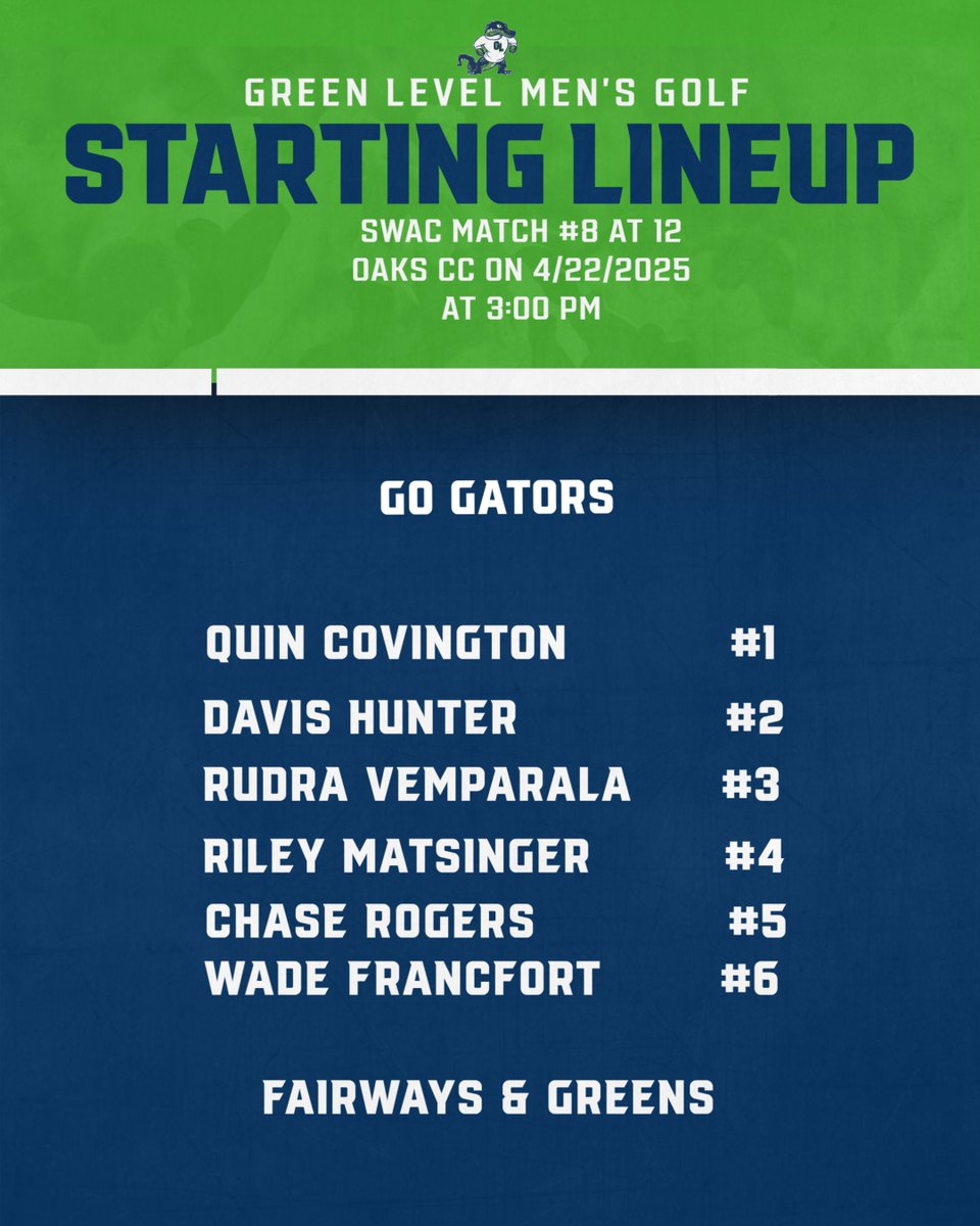 Match Day - SWAC Men's Golf Match #8 today at 12 Oaks CC at 3:00pm. We will be honoring all the Seniors in the Conference after the Match. The lineup today for your Gators is all 6 of the Seniors on the team. Please come support them as they play their last Conference match.