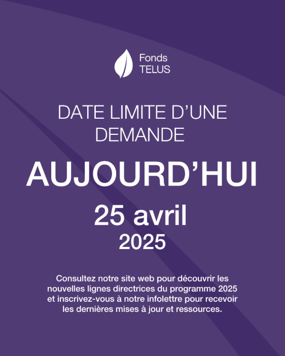 ⏰ The TELUS Fund application deadline is TODAY at 5 pm PT! 

Don’t miss out—submit your application for a chance to secure funding for your impactful project. 

The next application window opens in September, so get ready for your next opportunity!

Apply now: