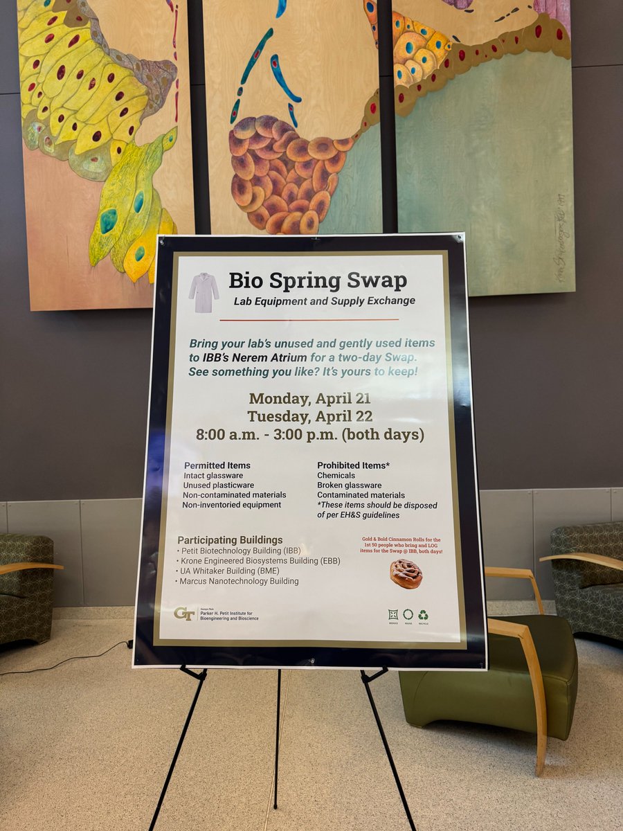 Happy #EarthDay from IBB🌎♻️ We had two awesome speakers today in a talk on sustainability options in the lab. Additionally, our 2-day Bio Spring Swap is underway to exchange lab equipment. Make sure to drop by-first 50 guests get a cinnamon roll!