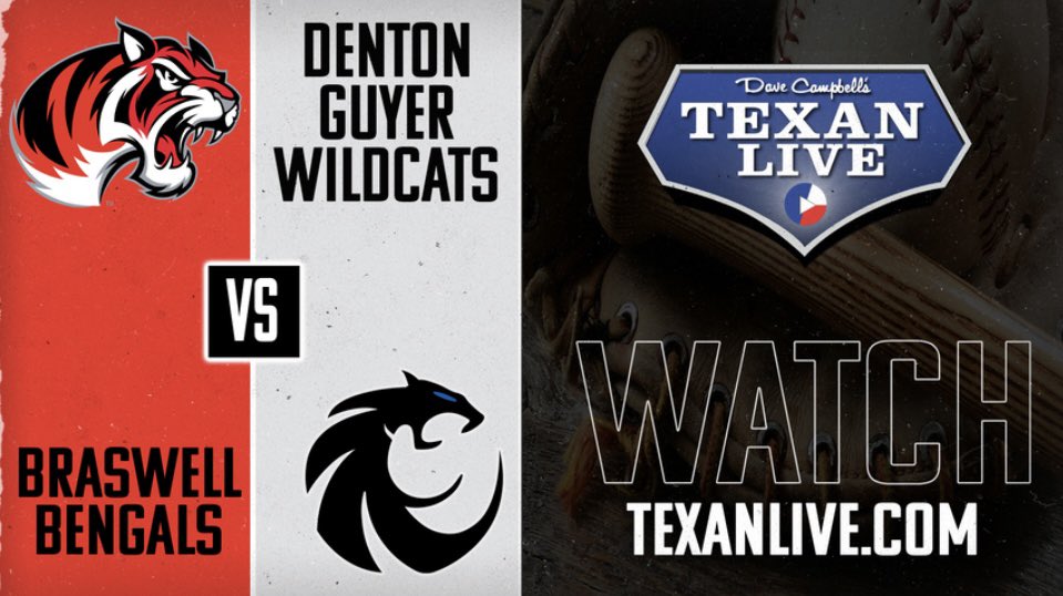 Champion Sports Radio (@championsports) on Twitter photo The regular season ends at this week! We’ve got a big game tonight as <a href="/bhsbaseballbc/">Braswell Baseball</a> plays at <a href="/Guyer_Baseball/">GuyerBaseball</a>! If you can’t be there, watch with us on <a href="/Texan_Live/">Dave Campbell’s Texan Live - Texanlive.com</a>!
⚾️5-6A
⏰7PM
📍The Ballpark at Guyer
🎙️<a href="/JetthroTV/">Jett Beachum</a> & <a href="/CutterSippel/">Cutter Sippel</a>
📺 texanlive.com/video/67ffc9be…
🎥Ty Owens The regular season ends at this week! We’ve got a big game tonight as <a href="/bhsbaseballbc/">Braswell Baseball</a> plays at <a href="/Guyer_Baseball/">GuyerBaseball</a>! If you can’t be there, watch with us on <a href="/Texan_Live/">Dave Campbell’s Texan Live - Texanlive.com</a>!
⚾️5-6A
⏰7PM
📍The Ballpark at Guyer
🎙️<a href="/JetthroTV/">Jett Beachum</a> & <a href="/CutterSippel/">Cutter Sippel</a>
📺 texanlive.com/video/67ffc9be…
🎥Ty Owens