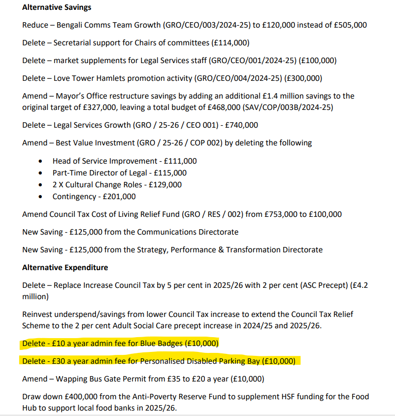 Just had a message from a disabled resident who is furious after learning Mayor Rahman is now charging him £30 for his Personalised Disabled Parking Bay. <a href="/TH_Labour/">Tower Hamlets Labour Group</a> cllrs opposed this new charge and our amendment to the Budget sought to delete it. Aspire cllrs nodded it through