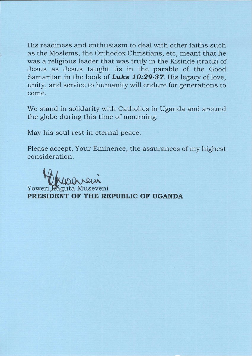 Sandor Lyle (@sandorwalusimbi) on Twitter photo Condolence Message from H.E <a href="/KagutaMuseveni/">Yoweri K Museveni</a> on the passing on of <a href="/Pontifex/">Pope Leo XIV</a> Pope Francis Condolence Message from H.E <a href="/KagutaMuseveni/">Yoweri K Museveni</a> on the passing on of <a href="/Pontifex/">Pope Leo XIV</a> Pope Francis