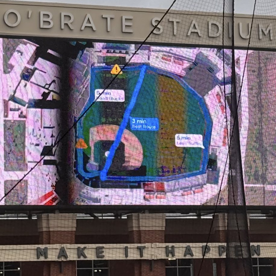 ginabuttrfly's tweet image. As Houston’s coach meandered off the field after being tossed to further eat up the “drop dead” clock, the score board at O’Brate gave GPS routes and estimated times of travel. Very Clever, Cowboys. @OSUBaseball @OSUAthletics #GoPokes #timelimit #travelday #raindelay #okstate