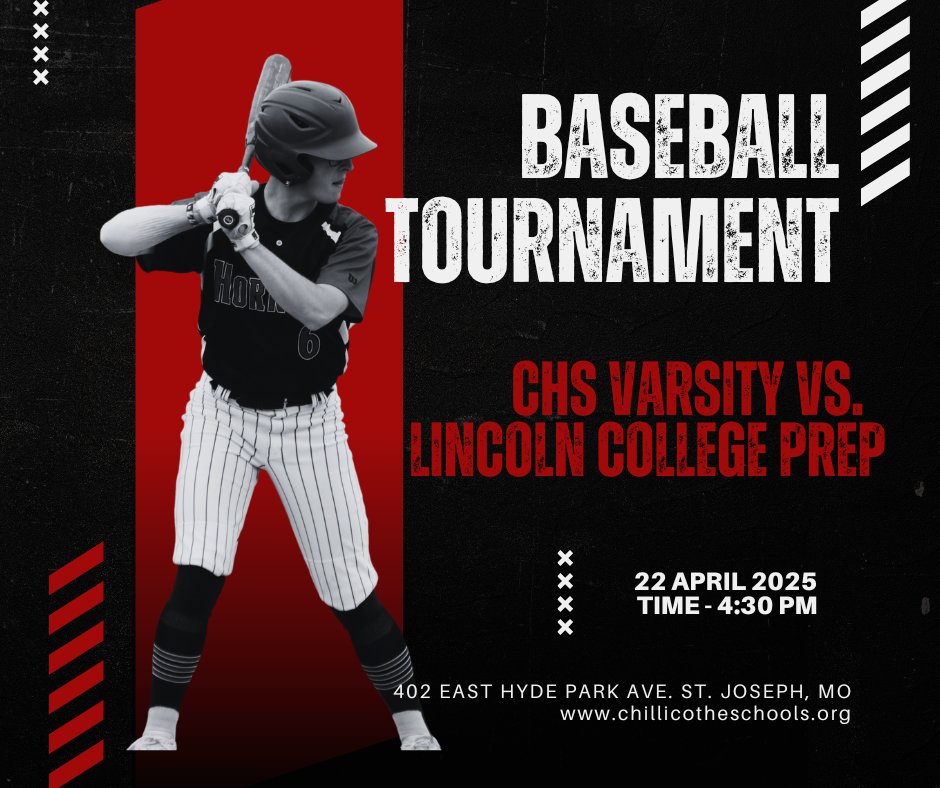 ChillicotheR2's tweet image. 🏟️⚾️ Exciting news, everyone! The CHS Baseball team is set to take on Lincoln College Prep today at 4:30 PM at Hyde Park in St. Joseph. Come out and support our team as they aim for victory! Let's show our school spirit! Go CHS! 💙💛 #CHSBaseball #GameDay