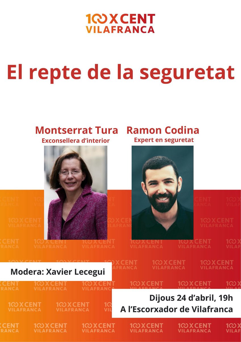 Ramon Codina ||*|| (@ramoncodina) on Twitter photo Per si és del vostre interès: 
Dijous xerrarem sobre el repte de la #seguretat amb <a href="/montserrat_tura/">montserrat_tura</a> a Vilafranca del Penedès. Per si és del vostre interès: 
Dijous xerrarem sobre el repte de la #seguretat amb <a href="/montserrat_tura/">montserrat_tura</a> a Vilafranca del Penedès.