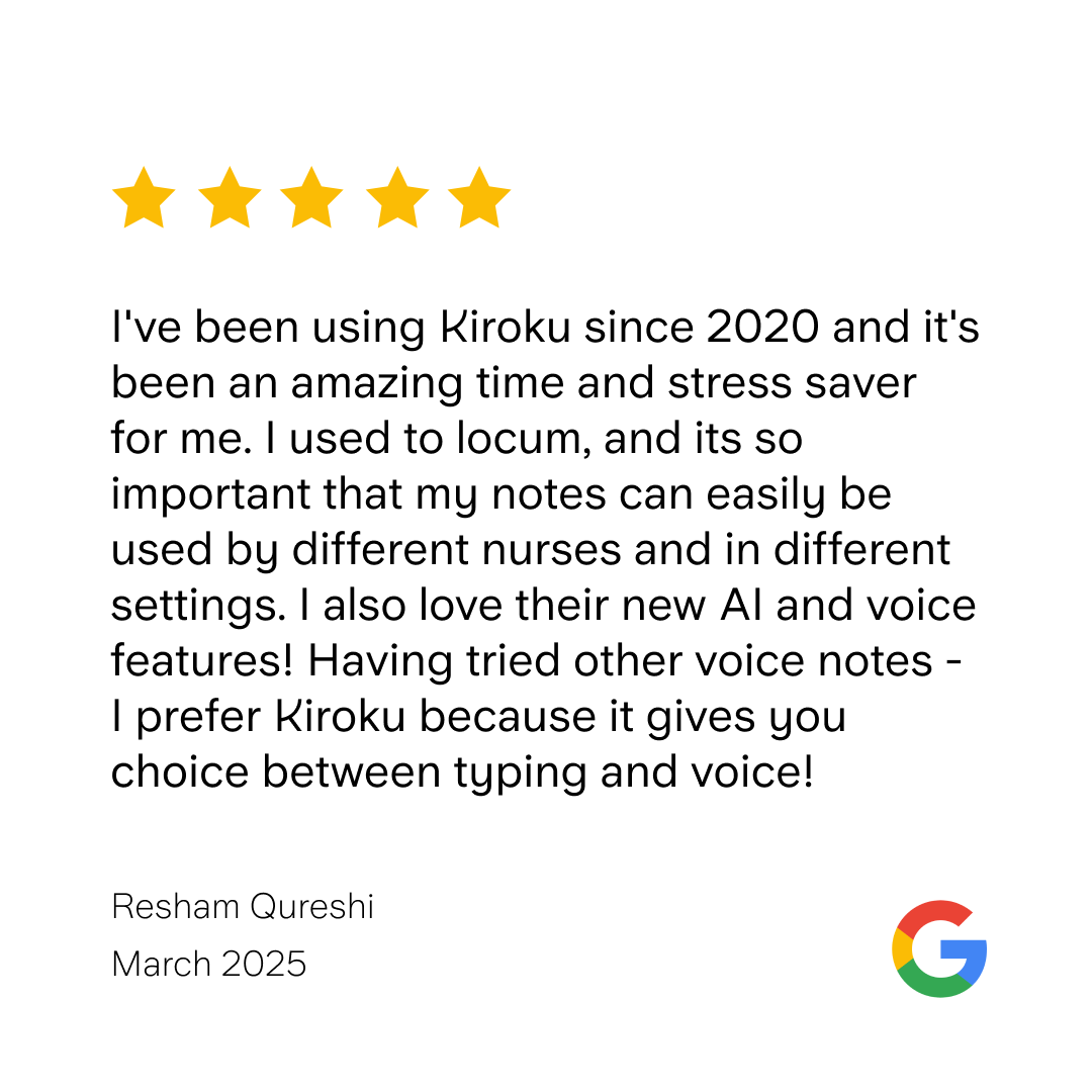 TryKiroku's tweet photo. How you take your notes is quite personal, but often a shared responsibility between you and your nurse. So why not make it easy for all of you, even if, like Resham, you work with several nurses.
Take advantage of all of Kiroku's features to make note-writing stress-free! https://t.co/YDOJz6y6gd