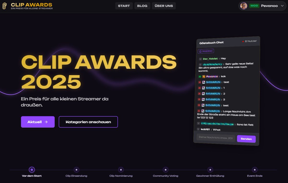 Checkt gerne unsere neue clip-awards.de Webseite aus! (Beta)

Dort findet ihr ab jetzt neben einem integrierten Live Chat mit eurem @Official_7TV Namepaint auch ein „Gewinner Archiv“ und viele weitere coole Funktionen! 👌

#clipawards #twitchdeutschland #7tv