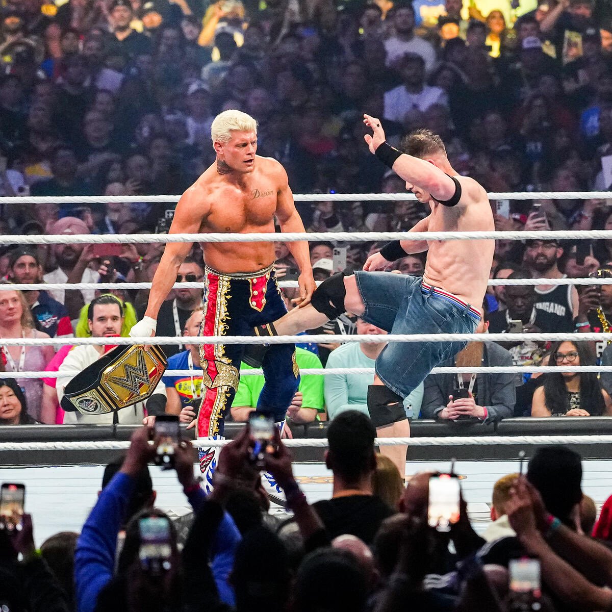 WrestlePurists's tweet photo. The Rock gives his thoughts on the finish to Cody Rhodes vs John Cena at WrestleMania: 

“I loved the finish of the match. I would’ve finessed things a little different on how they got there, 

But thats just me creatively. Theres a lot of minds in the room.”

(@PatMcAfeeShow) https://t.co/9p2HYfUe80