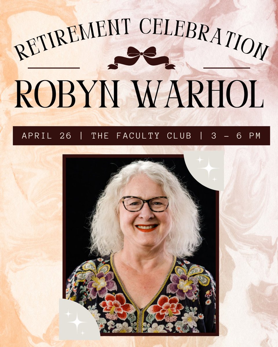 Ohio State English (@osuenglish) on Twitter photo Join us on April 26 at The Faculty Club from 3-6 p.m. for Professor Robyn Warhol's retirement celebration! Listen to Professor Warhol and her co-author Helena Michie give a talk on their collaborations and enjoy a reception with food and drinks! RSVP now: bit.ly/4cKiRcn Join us on April 26 at The Faculty Club from 3-6 p.m. for Professor Robyn Warhol's retirement celebration! Listen to Professor Warhol and her co-author Helena Michie give a talk on their collaborations and enjoy a reception with food and drinks! RSVP now: bit.ly/4cKiRcn