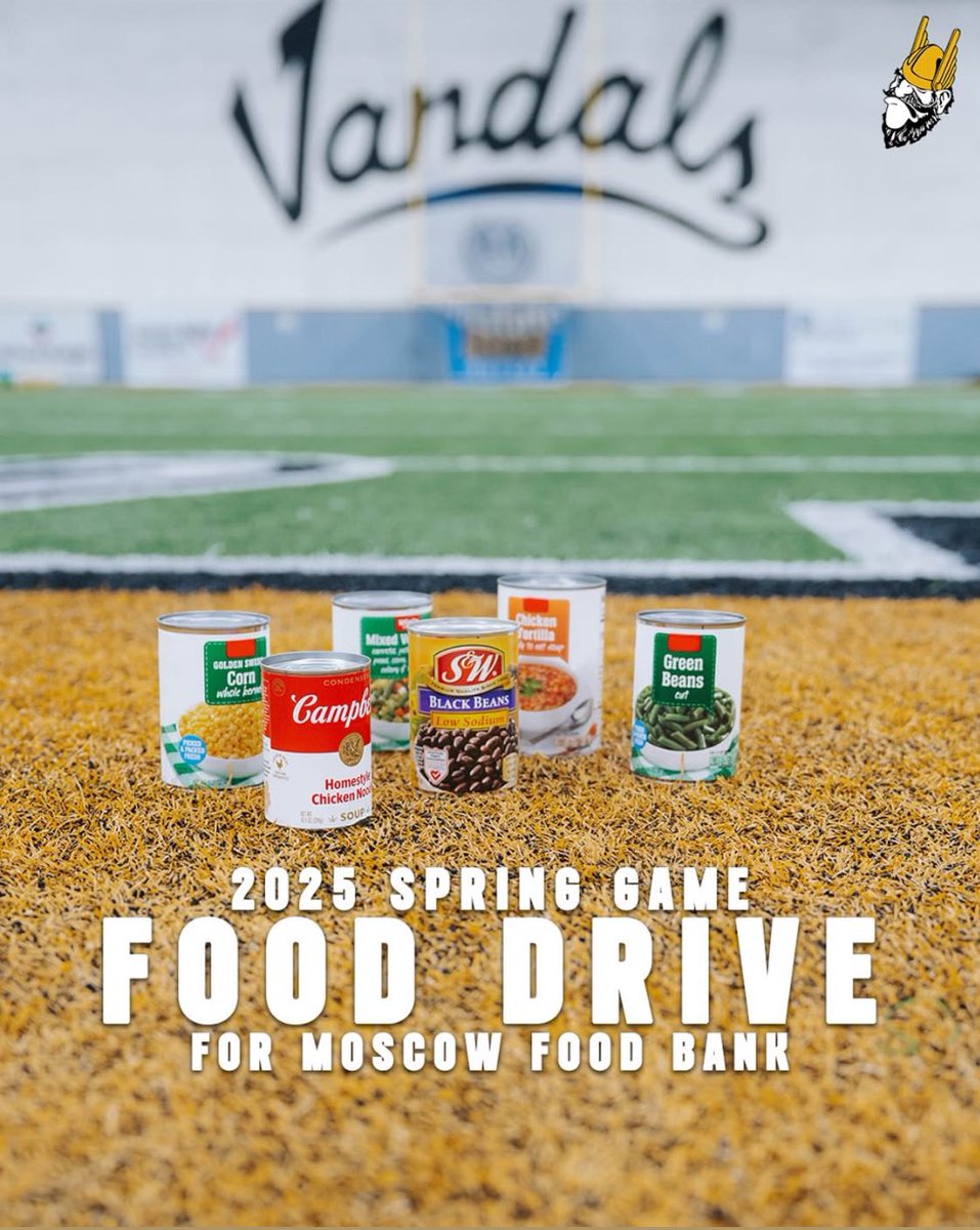 Countdown to the spring game has begun!!! We will also be running a FOOD DRIVE that will directly help the folks in Moscow fight against food insecurity‼️🙏🏾

Vandal fam, we need you out in FULL FORCE Friday kickoff at 6pm!!! #GoVandals
 #VzUp✌️⬆️