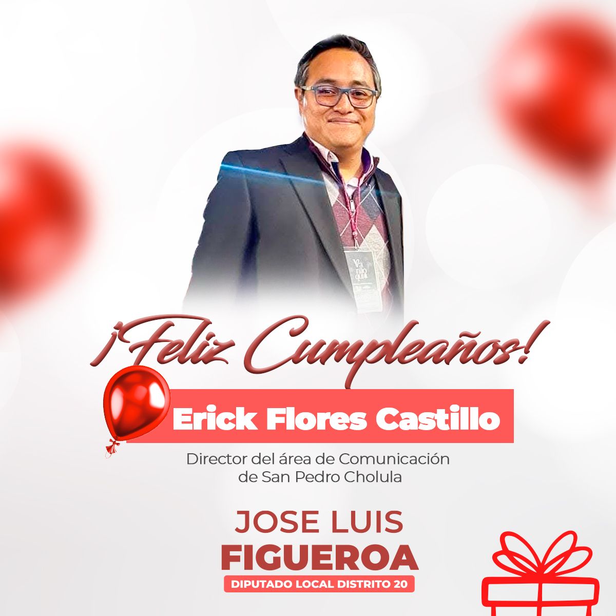 Extiendo una cordial felicitación al Lic. Erick Flores Castillo con motivo de su cumpleaños.
Le deseo salud, éxito y momentos gratificantes en lo personal y profesional.