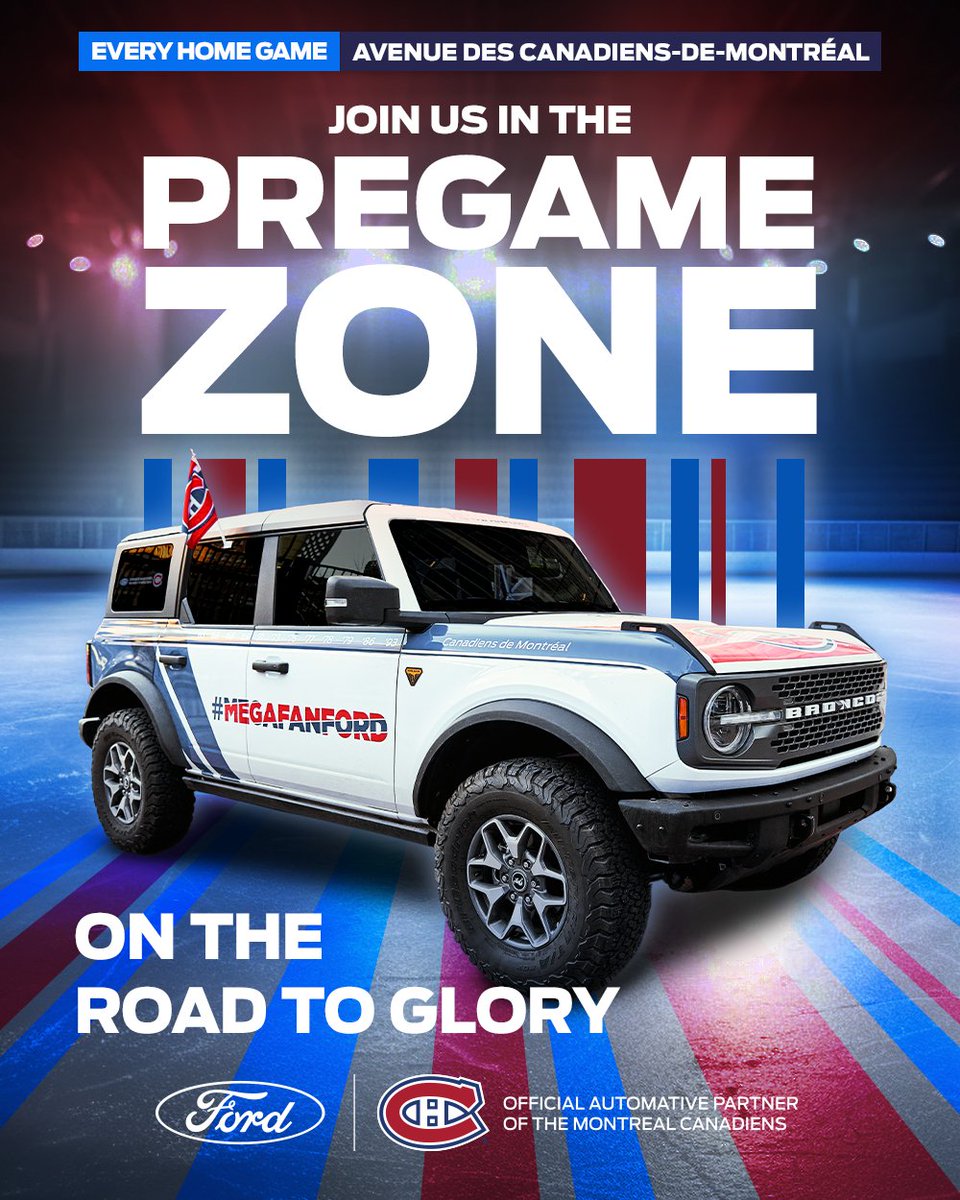 megafanford's tweet image. Celebrate playoffs with Megafan Ford 🔥

@FordCanada will be hosting tailgates in front of the Bell Centre before every home game for the playoffs 🏒🎉

Don’t miss an opportunity to participate in our games and your shot at scoring prizes and Canadiens tickets!