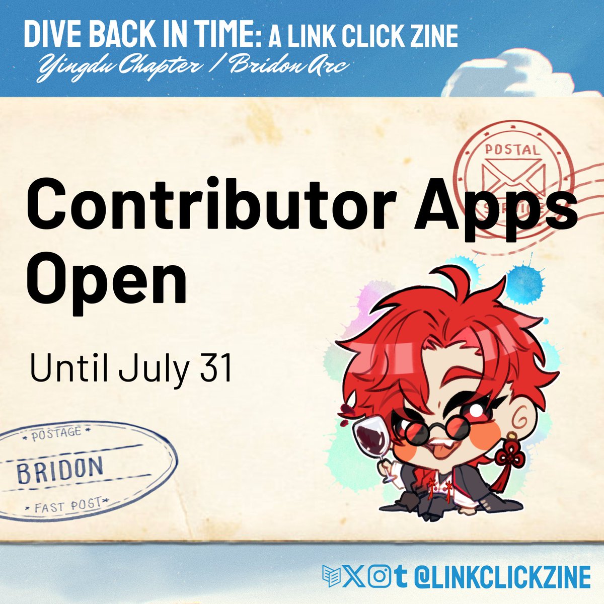linkclickzine's tweet image. 📝 CONTRIBUTOR APPS OPEN
Ready to dive in? Check out the links below to apply!
📅 Apps Close: July 31 @ 23:59 PST
✧ Page Artists: forms.gle/UzKtdQvji1mTEJ…
✧ Merch Artists: forms.gle/cWR9tYS62ufgm9…
✧ Writers: forms.gle/qRYet2nyYcjAR2…
