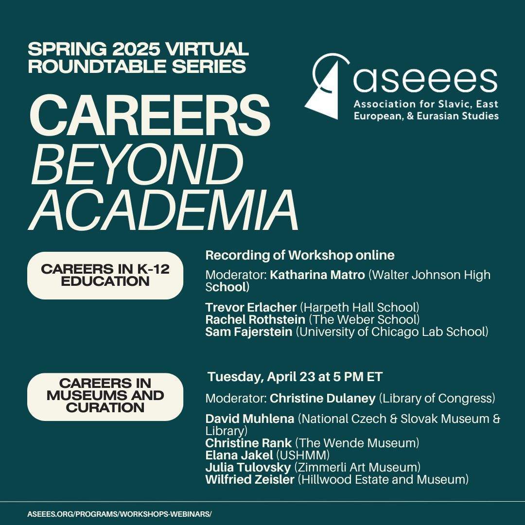 TOMORROW: Virtual Roundtable Series: Careers Beyond Academia: Register Now
aseees.org/programs/works… 
April 23, 12pm ET
Careers in Museums and Curation