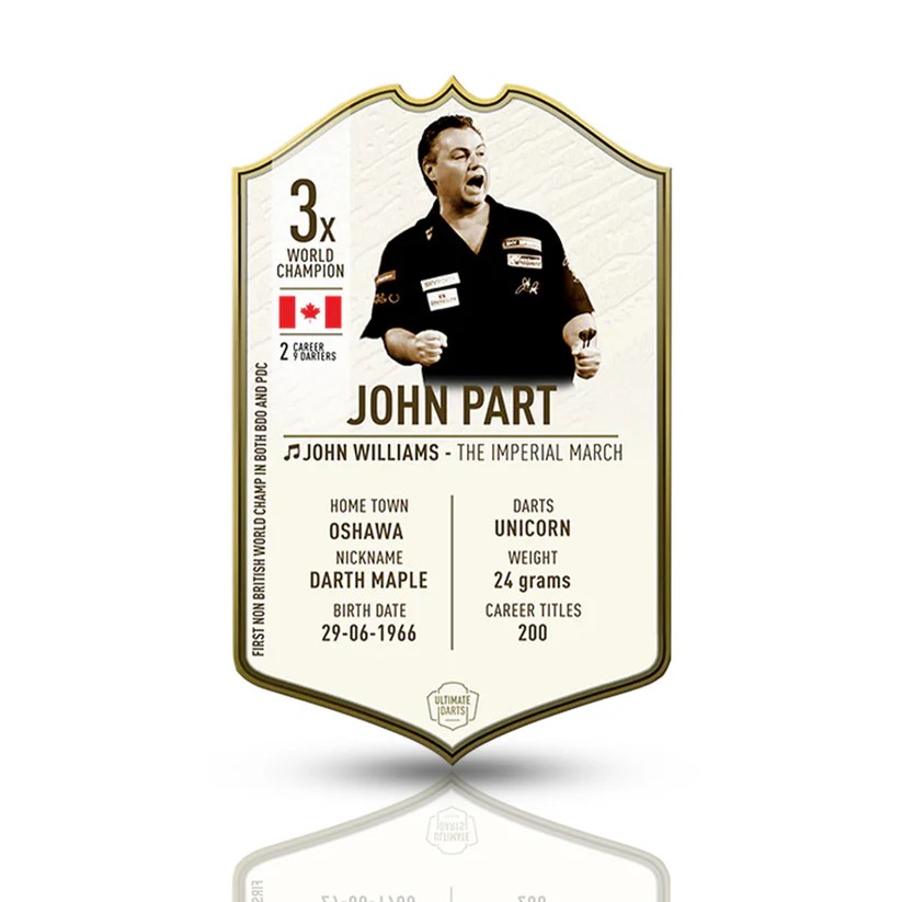 🇨🇦PICK UP YOUR SIGNED PART ULTIMATE CARD AT DARTSHOP.TV!

The three-time World Champion has his own signed Ultimate Card, with DARTSHOP.TV the exclusive home of small and medium Ultimate Cards in the UK and Ireland!

Get your Darth Maple Ultimate Card