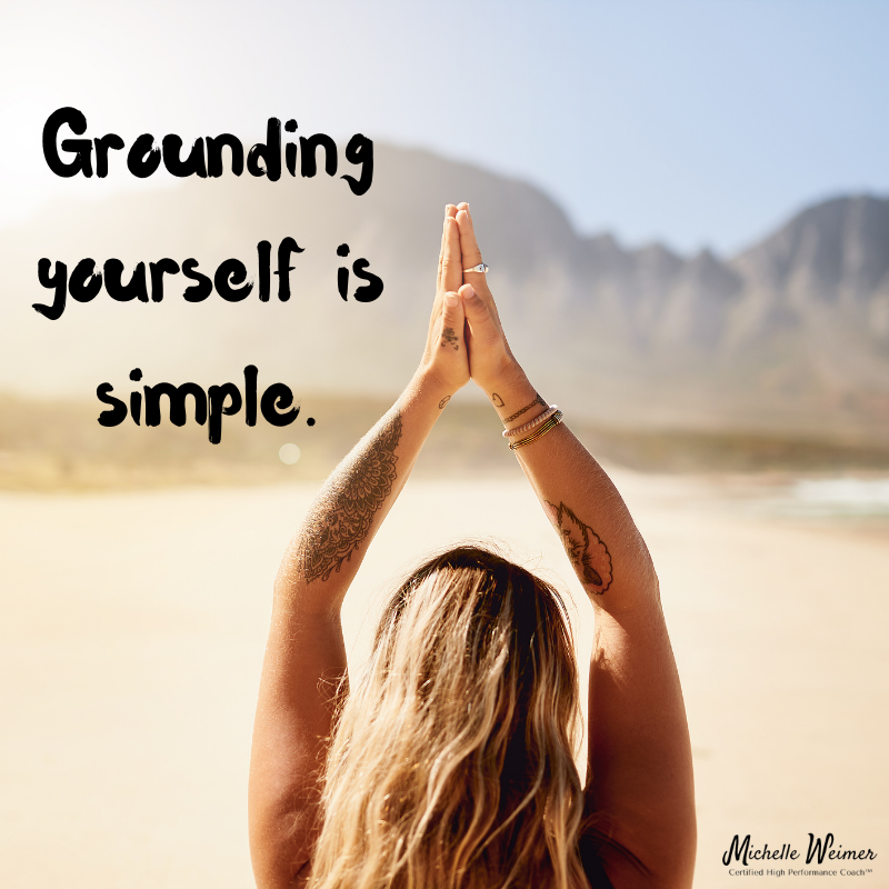 Place your feet flat on the ground (standing or sitting). Try to feel all points of your feet connecting with the ground together and notice how supported you feel by that connection. And how strong that connection makes you feel. Now pause, breathe, and stretch.