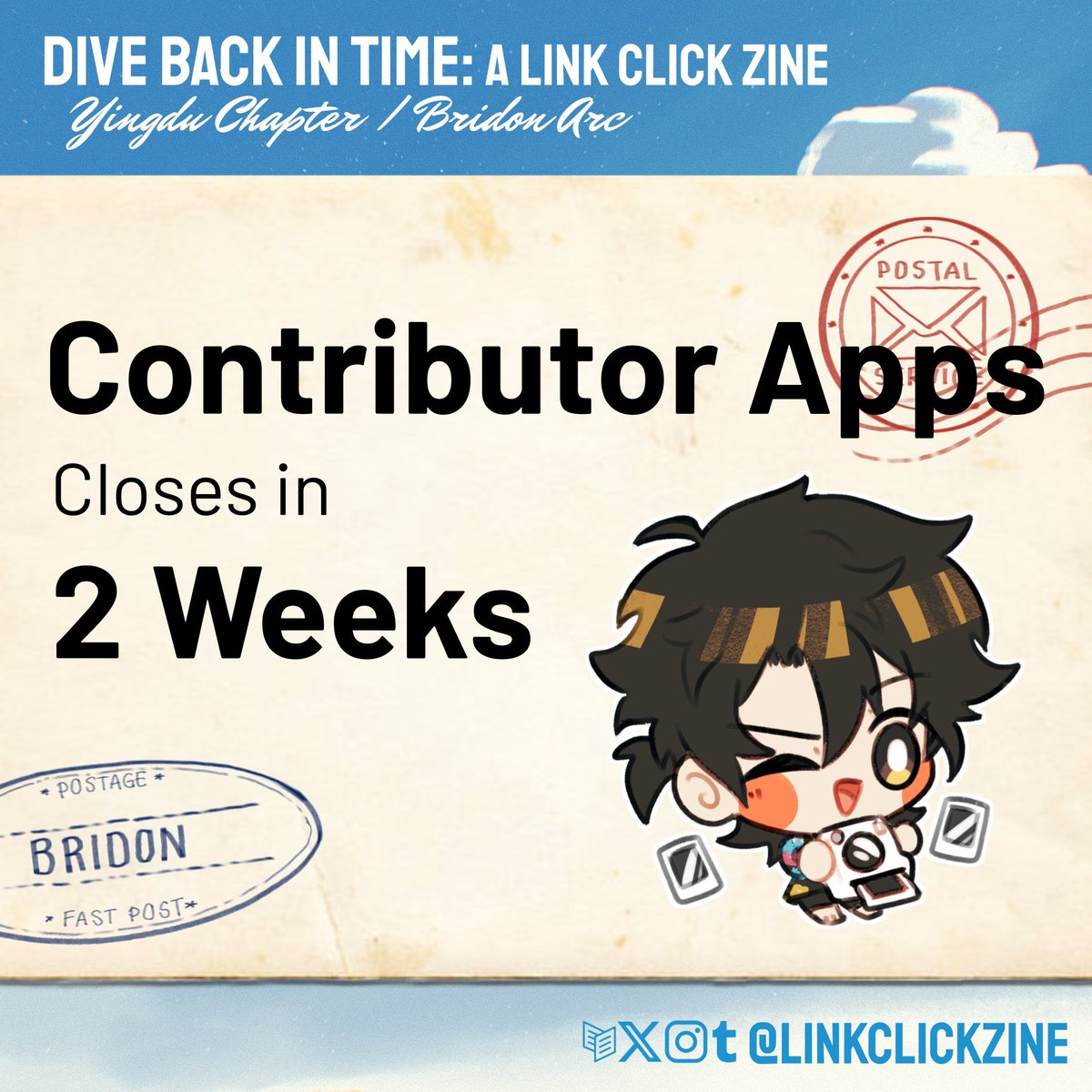 linkclickzine's tweet image. 📝 CONTRIBUTOR APPS: 2 WEEKS LEFT
There are less than 2 weeks left to apply to the Link Click Zine Volume 2. Get your app in before time runs out!
✧ Page Artists: forms.gle/UzKtdQvji1mTEJ…
✧ Merch Artists: forms.gle/cWR9tYS62ufgm9…
✧ Writers: forms.gle/qRYet2nyYcjAR2…