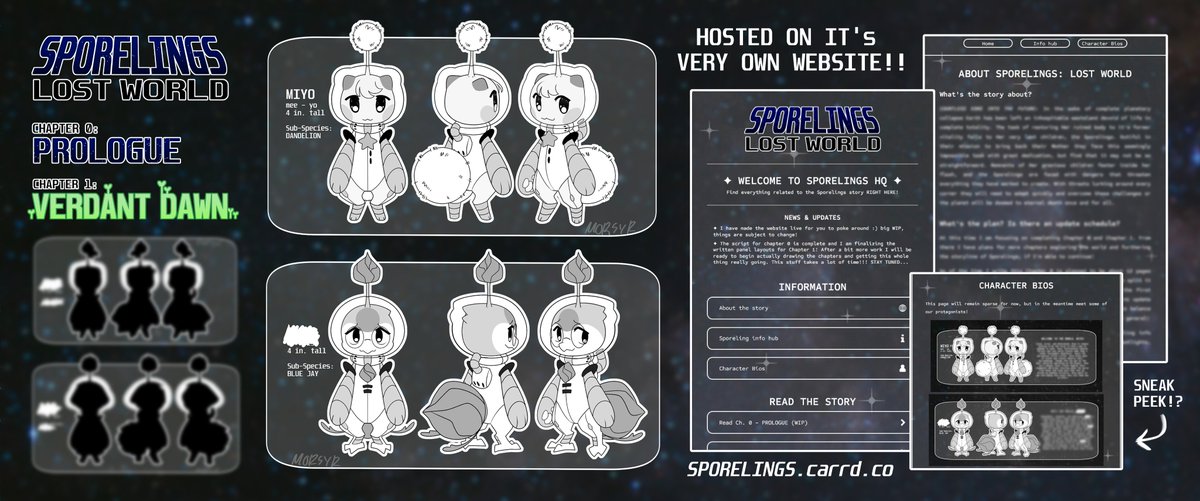 MorsyrS's tweet image. HAPPY EARTH DAY EVERYONE! 🌎🌱 In the spirit of this day I’d like to announce my upcoming comic project SPORELINGS: LOST WORLD! Following Miyo (and pals) on their quest to revive their ruined planet. It'll be exclusively hosted on a site dedicated to this project-