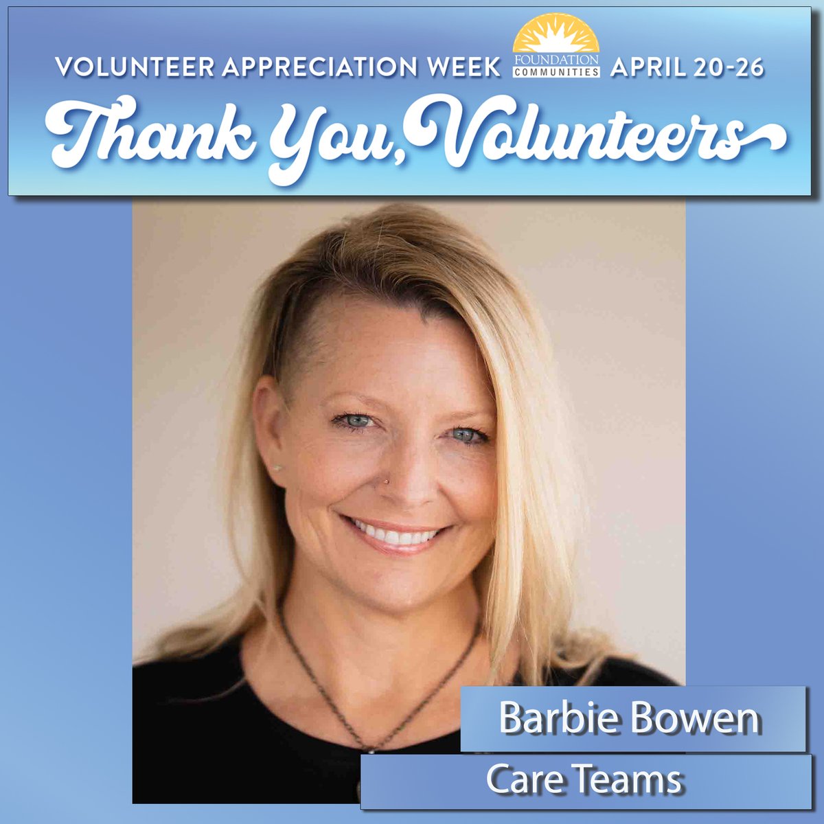 Care Callers at Foundation Communities like Barbie offer social support to single adult residents. Thank you Barbie for the time and care you share with the community! #VolunteerAppreciationWeek #MakingADifference #FoundationCommunities
