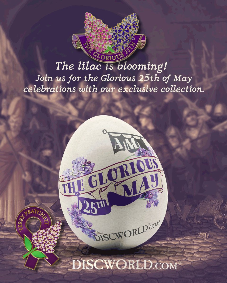 The lilac is blooming! Join us for the Glorious 25th of May celebrations with our exclusive collection. From commemorative pins to kitchen essentials, honour those who stood for Truth, Justice, and Freedom.
Visit our latest newsletter 💜 mailchi.mp/discworld.com/… to discover the
