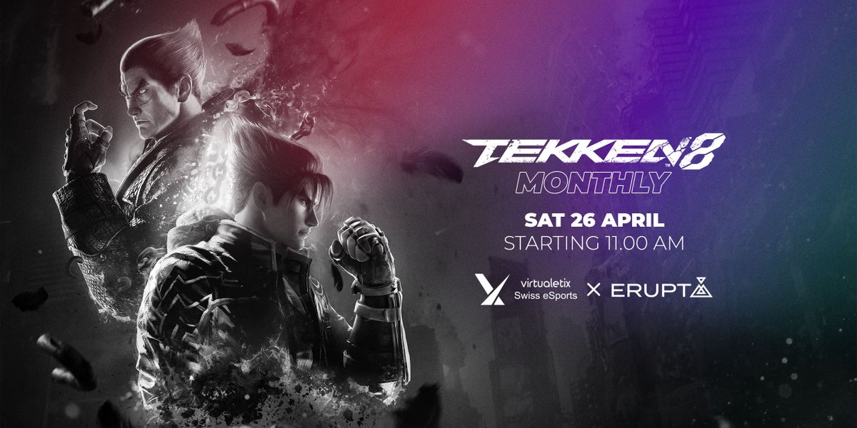 Erupt Lounge (@erupt_lounge) on Twitter photo Get ready for our first #Tekken8 Monthly powered by <a href="/virtualetix/">virtualetix</a>! ๐ช
๐
Saturday, April 26
๐ Starting 11.00 am
๐ซ CHF 15.- entry
Sign up now via start.gg โถ๏ธ links.erupt.ch Get ready for our first #Tekken8 Monthly powered by <a href="/virtualetix/">virtualetix</a>! ๐ช
๐
Saturday, April 26
๐ Starting 11.00 am
๐ซ CHF 15.- entry
Sign up now via start.gg โถ๏ธ links.erupt.ch