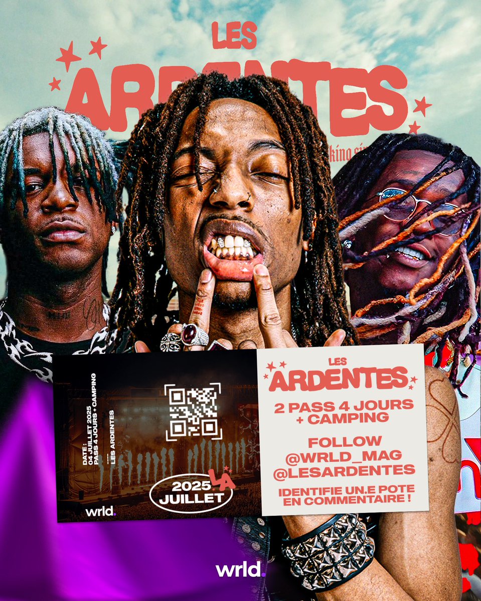 WRLD (@wrld_mag) on Twitter photo 🚨 CONCOURS
Gagne 2 pass 4 jours avec camping pour aller aux Ardentes cet été du 3 au 6 Juillet 🎟️
Avec :
• YOUNG THUG
• KEN CARSON
• LIL TECCA
• GUCCI MANE
• SAHBABII
• SWAE LEE
• TRIPPIE REDD
• LATTO
..
RT + FOLLOW @WRLD_MAG & <a href="/LESARDENTES/">LES ARDENTES</a> 🚨 CONCOURS
Gagne 2 pass 4 jours avec camping pour aller aux Ardentes cet été du 3 au 6 Juillet 🎟️
Avec :
• YOUNG THUG
• KEN CARSON
• LIL TECCA
• GUCCI MANE
• SAHBABII
• SWAE LEE
• TRIPPIE REDD
• LATTO
..
RT + FOLLOW @WRLD_MAG & <a href="/LESARDENTES/">LES ARDENTES</a>