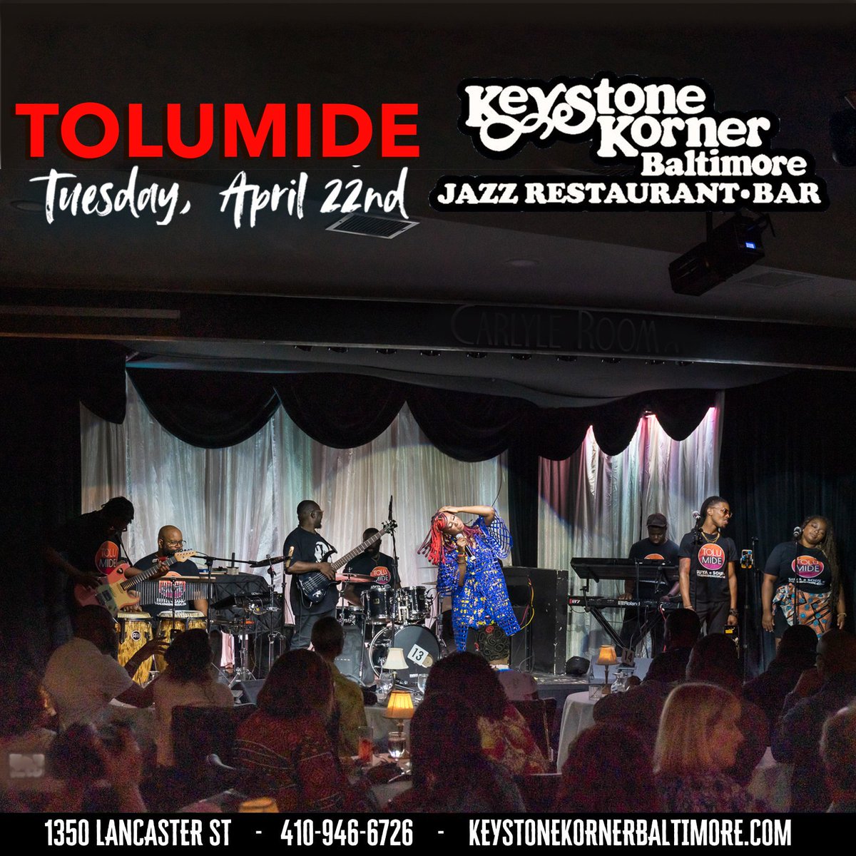 tolumide's tweet image. Baltimore! 🎶 I’m live TONIGHT — Tues, Apr 22 @ 7PM at Keystone Korner (Inner Harbor) 💃🏾✨
Afropop + Gospel + Soul + Good food = A whole vibe! 🥰
DM me for tix discount 🎟️
🎤 tolumidemusic.com
Let’s groove!
#BaltimoreEvents #LiveMusic #TolumiDE #SuyaSoul #AfropopVibes