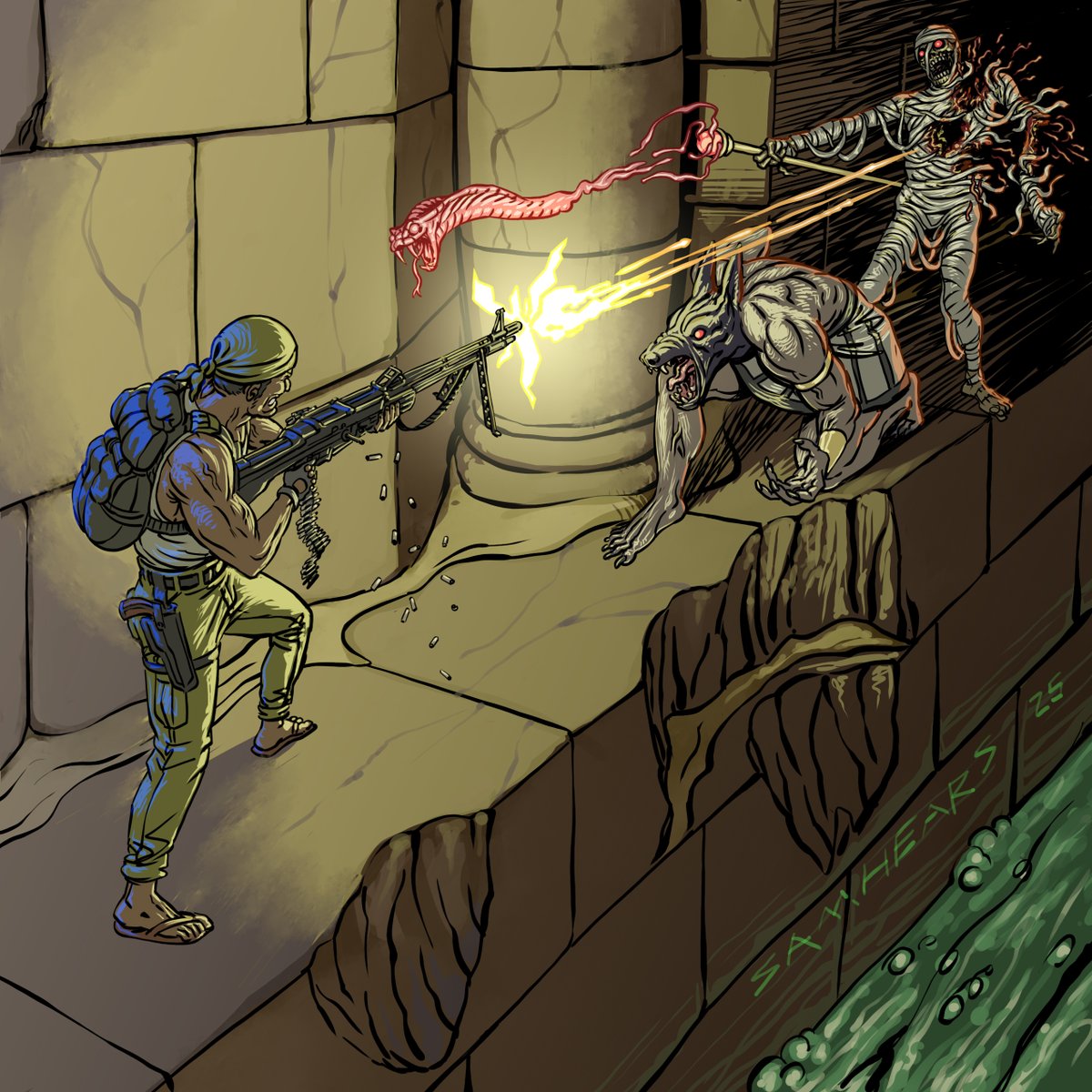 samhears's tweet photo. I played PowerSlave for the fisrt time recently and was inspired to do some fanart. Cool game! thanks for the remaster @NightdiveStudio #Fanart https://t.co/9Gsdqe9vdQ