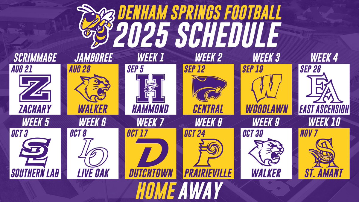 DSTV (@dsjacketstv) on Twitter photo 📆🏈 Mark your calendars! Here is the 2️⃣0️⃣2️⃣5️⃣ <a href="/denhamspringsFB/">Denham Springs FB</a> schedule!
Can't wait for the return of those Friday night lights! 📆🏈 Mark your calendars! Here is the 2️⃣0️⃣2️⃣5️⃣ <a href="/denhamspringsFB/">Denham Springs FB</a> schedule!
Can't wait for the return of those Friday night lights!