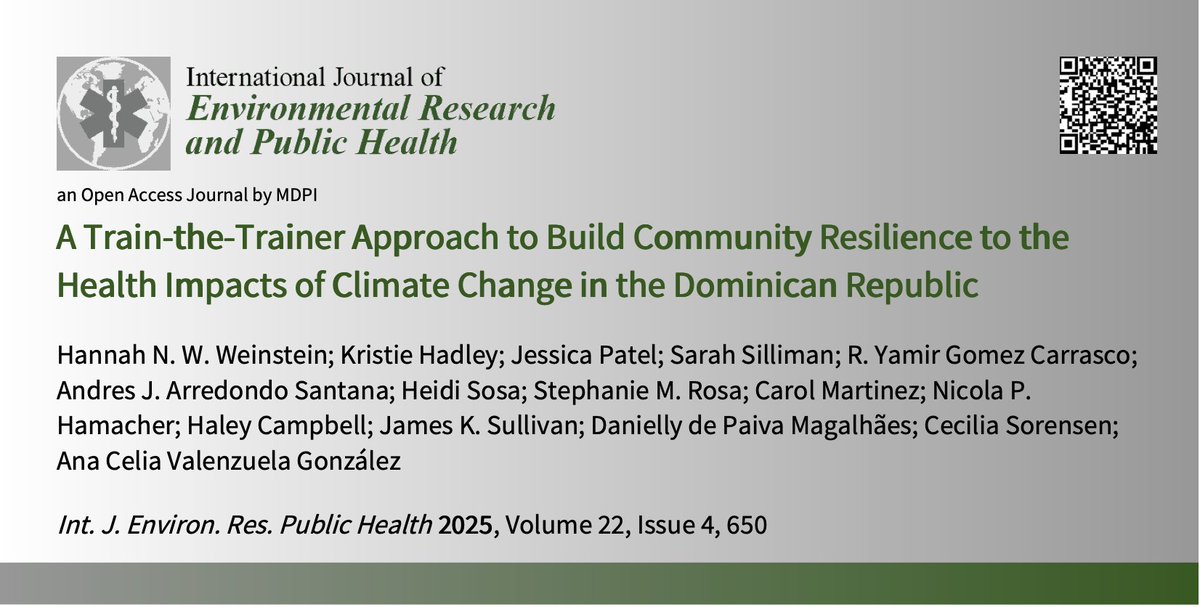 🚨 New paper alert!
📑🌎 Read about our community capacity-building work on climate &amp; health in the Dominican Republic.
Published in <a href="/MDPIOpenAccess/">MDPI</a> 👉 mdpi.com/1660-4601/22/4…