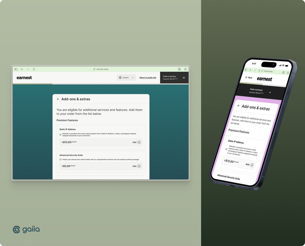 With our new Checkout Add-Ons feature, ISPs can now upsell products directly within the online checkout flow, creating more opportunities to increase ARPU.

Learn more about how to maximize Checkout Add-Ons here: bit.ly/gaiia-add-ons